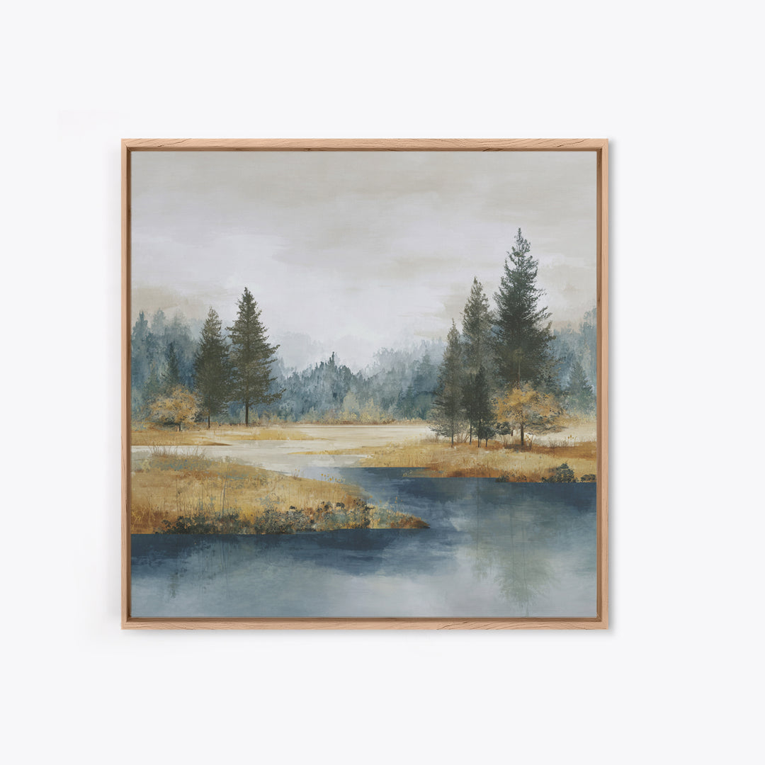 Modern Scandinavian Forest Framed Canvas Print, Above Sofa Art, Bauhaus Print, Living Room Decor, Oil Painting, Statement, ASA-1x1-63