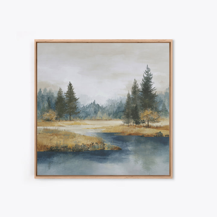 Modern Scandinavian Forest Framed Canvas Print, Above Sofa Art, Bauhaus Print, Living Room Decor, Oil Painting, Statement, ASA-1x1-63