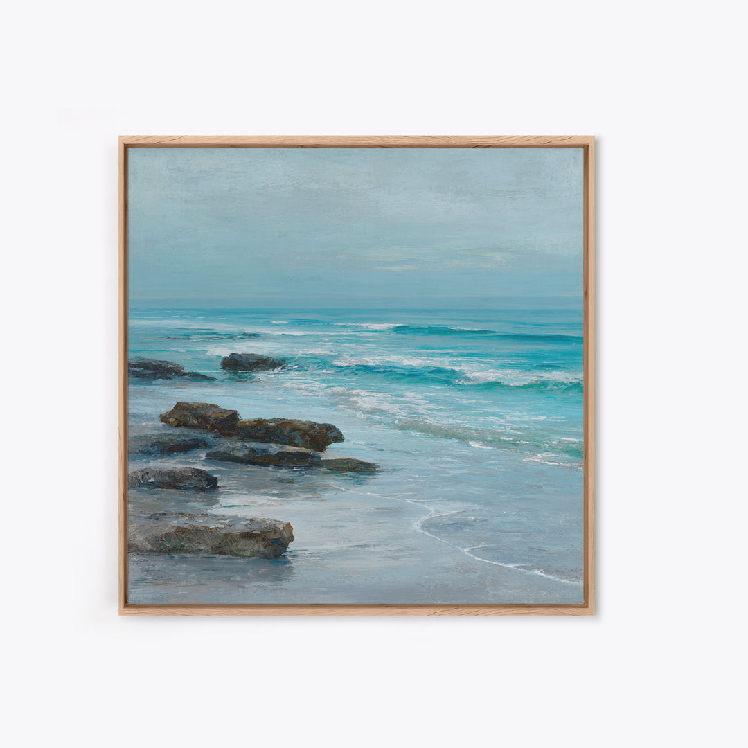 Moody Seascape at Twilight Framed Canvas Print, Above Sofa Art, Coastal Decor, Living Room Decor, Abstract Art, Statement, ASA-1x1-84