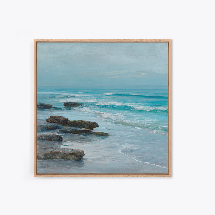 Moody Seascape at Twilight Framed Canvas Print, Above Sofa Art, Coastal Decor, Living Room Decor, Abstract Art, Statement, ASA-1x1-84