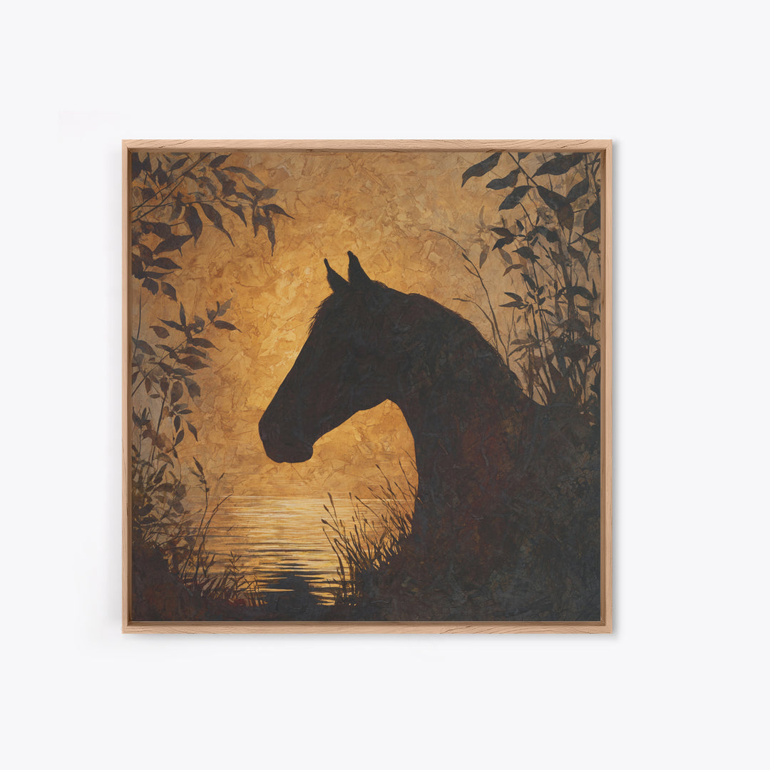 Statement Horse Silhouette Canvas Print, Above Sofa Art, Botanical Wall Art, Living Room Decor, Fine Art, Statement, ASA-1x1-85