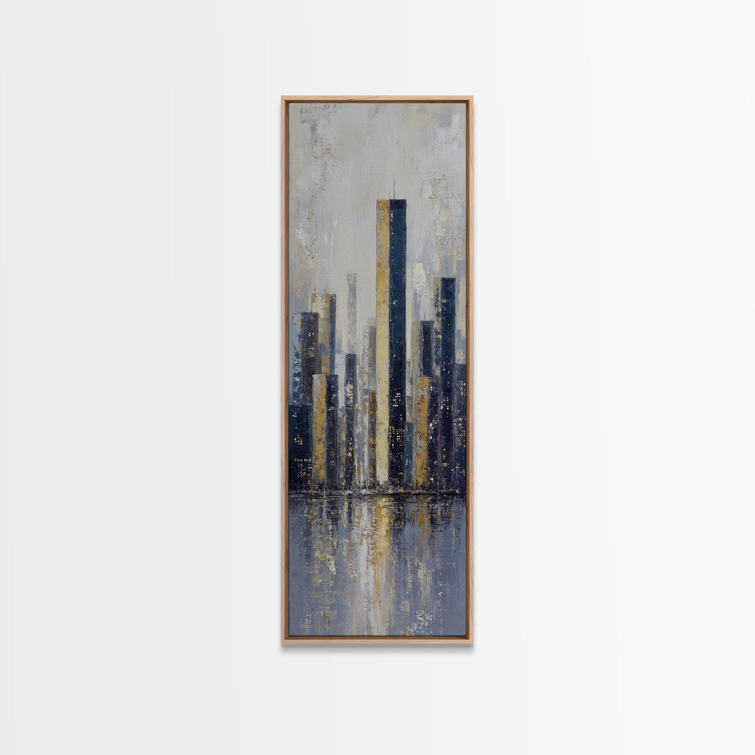 Quiet City Skyline Reduced to Elegant Shapes Canvas Print, Above Sofa Art, 3 Piece Wall Art, Living Room Decor, Statement, ASA-1x3-34
