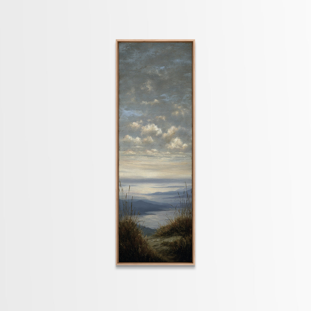 Dramatic Cloudscape over a Distant Valley Canvas Print, Above Sofa Art, Boho Wall Art, Living Room Decor, Watercolor Art, ASA-1x3-41