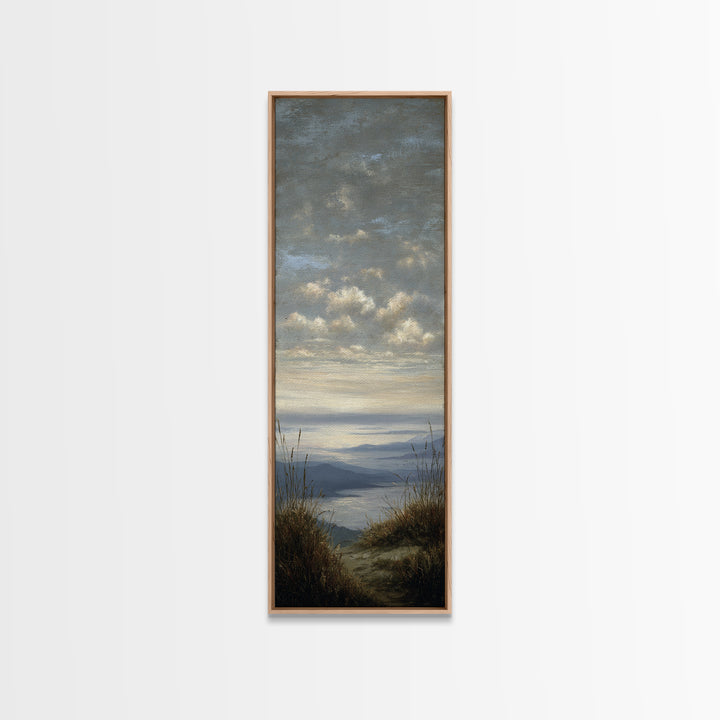 Dramatic Cloudscape over a Distant Valley Canvas Print, Above Sofa Art, Boho Wall Art, Living Room Decor, Watercolor Art, ASA-1x3-41