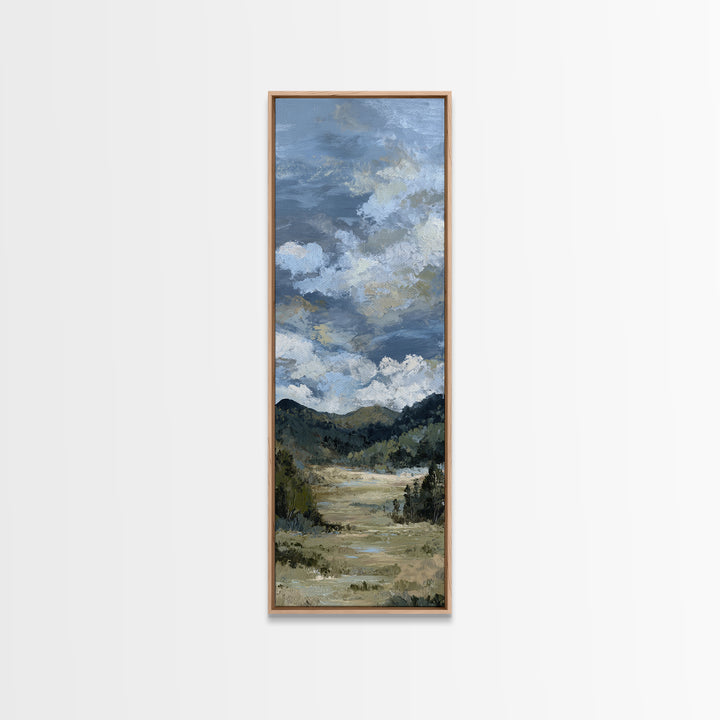 Wide Olive and Beige Meadow Panorama Framed Canvas Print, Above Sofa Art, Coastal Wall Art, Living Room Decor, Statement, ASA-1x3-46