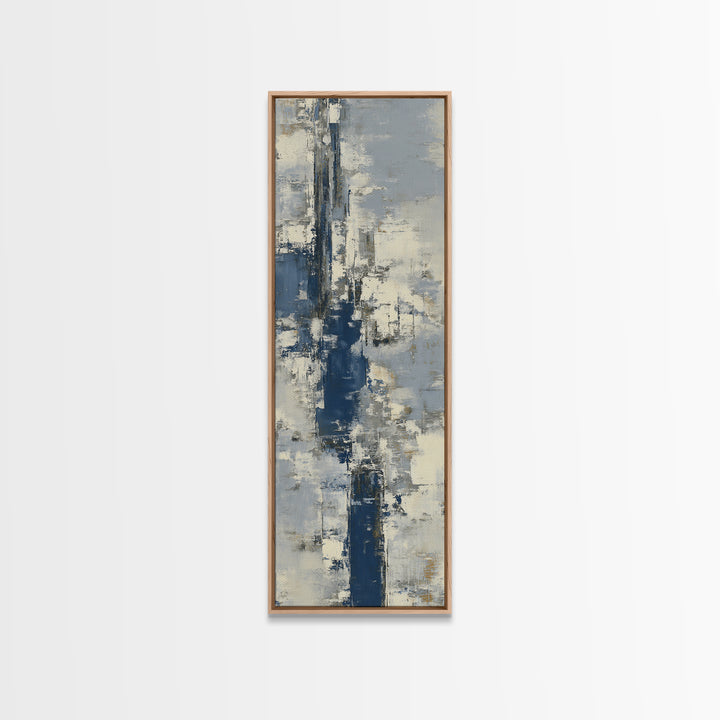 Bold Navy and Ivory Abstract Brushwork Framed Canvas Print, Above Sofa Art, Bedroom Wall Art, Living Room Decor, Abstract Art, ASA-1x3-54