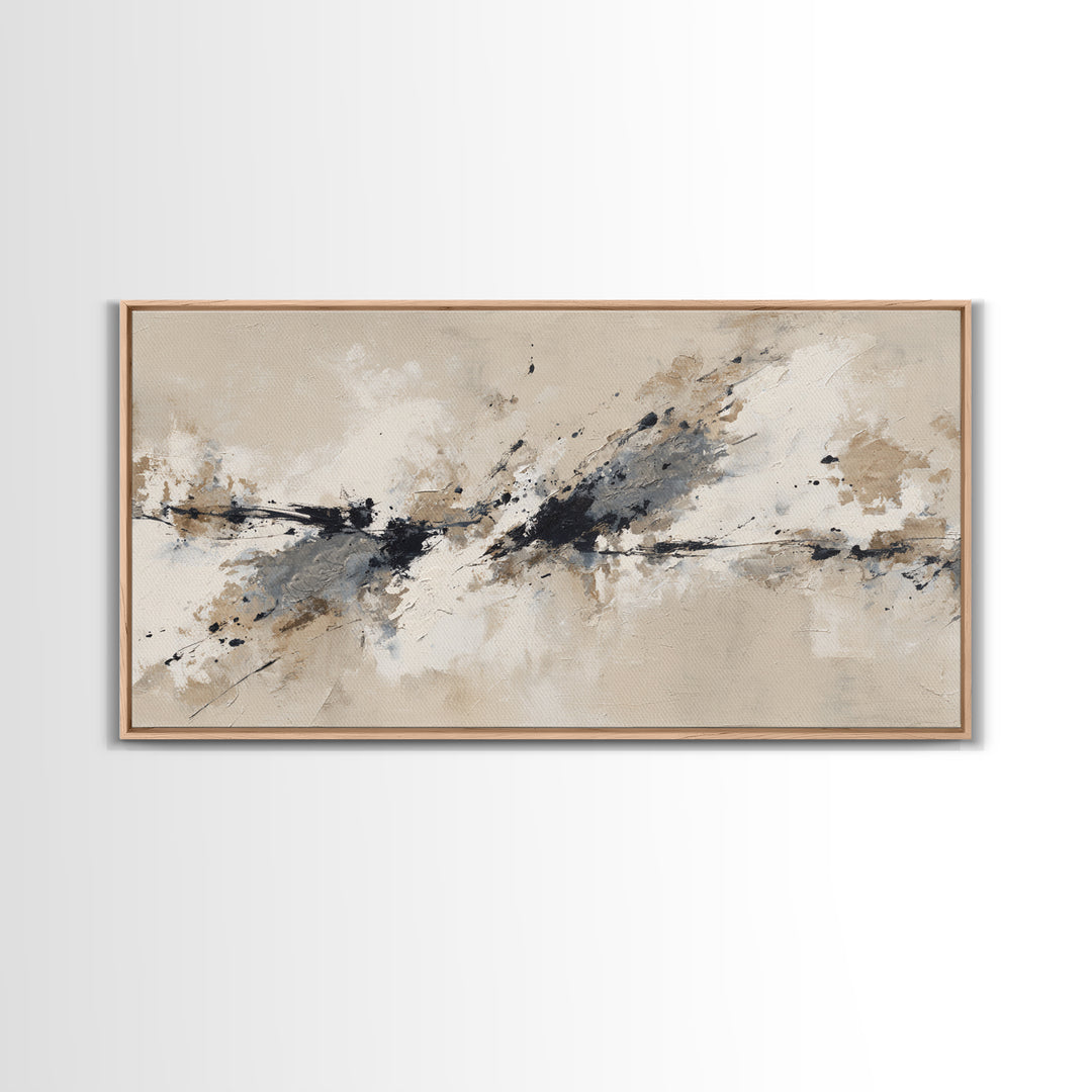 Minimal Black Ink Composition Framed Canvas Print, Above Sofa Art, 3 Piece Wall Art, Living Room Decor, Fine Art, Statement, ASA-2x1-100