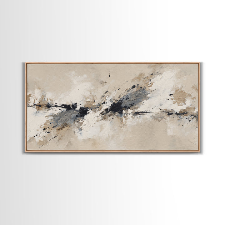 Minimal Black Ink Composition Framed Canvas Print, Above Sofa Art, 3 Piece Wall Art, Living Room Decor, Fine Art, Statement, ASA-2x1-100