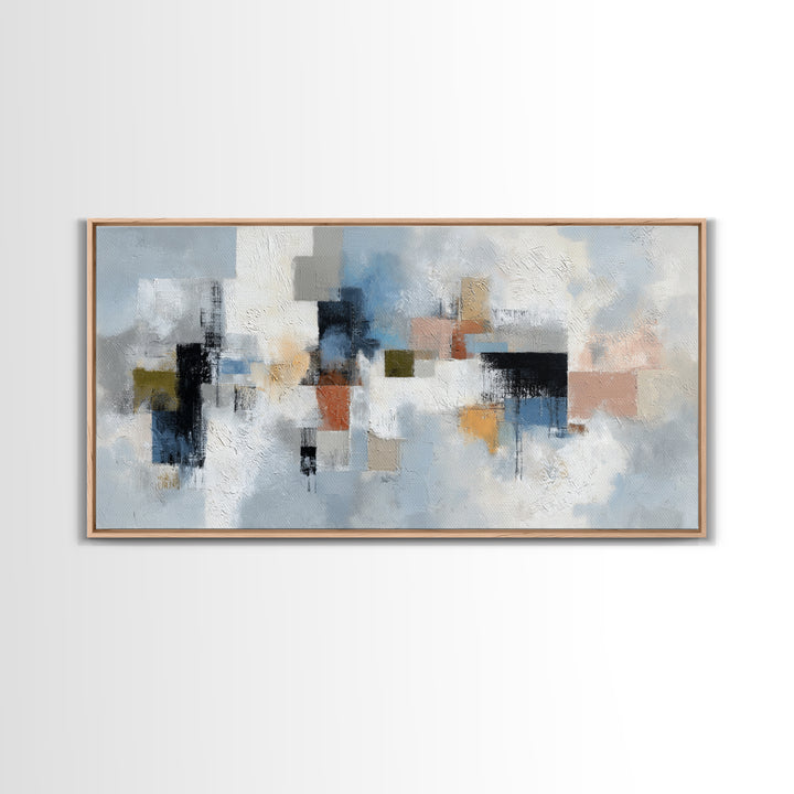 Bold Navy and Ivory Abstract Brushwork Canvas Print, Above Sofa Art, Botanical Wall Art, Living Room Decor, Statement, ASA-2x1-14