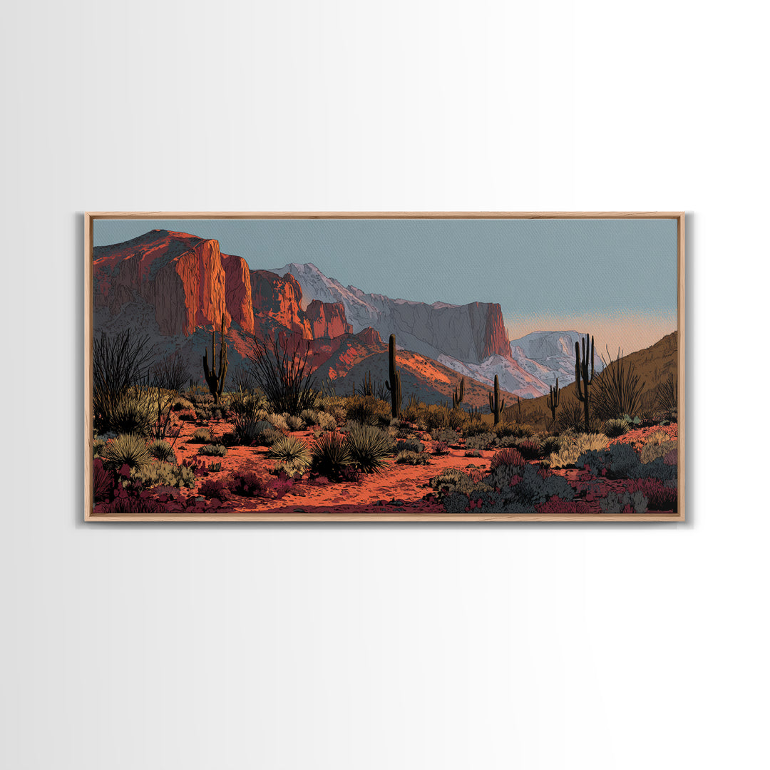 Desert Mesa Panorama Framed Canvas Print, Above Sofa Art, Modern Decor, Living Room Decor, Fine Art, Statement, Home Decor, ASA-2x1-16