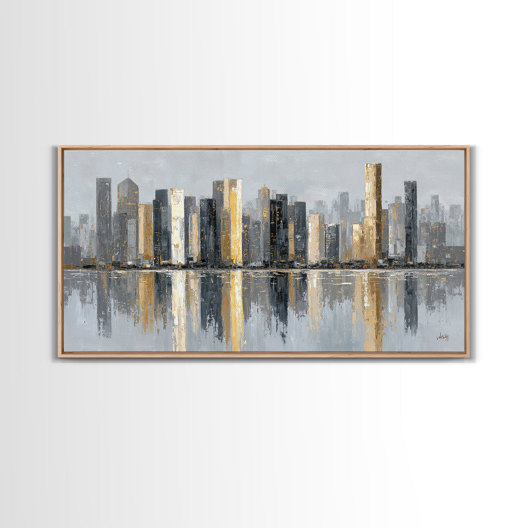 Quiet City Skyline Reduced to Elegant Shapes Canvas Print, Above Sofa Art, Gallery Decor, Living Room Decor, Statement, ASA-2x1-18