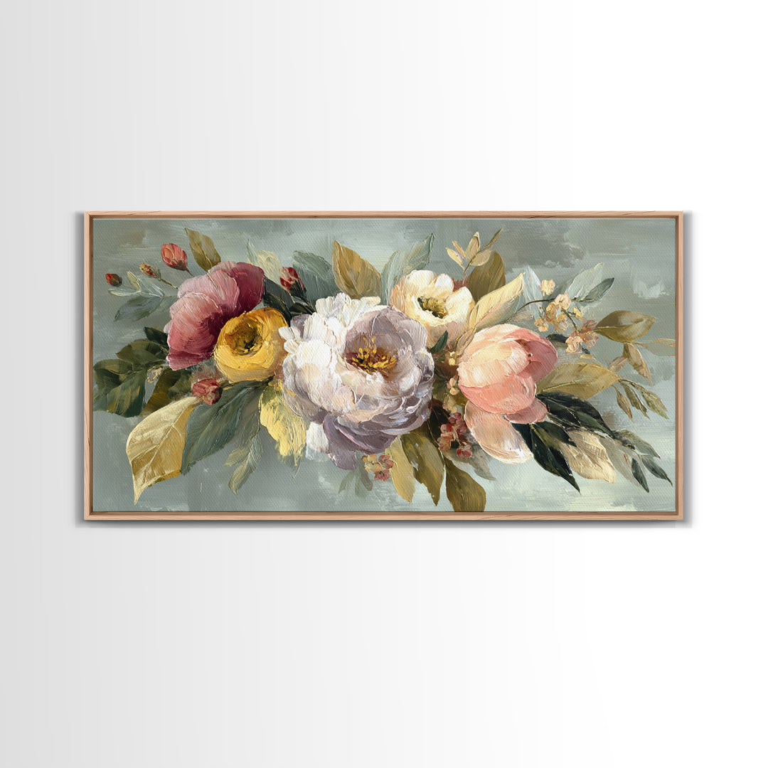 Large Expressive Floral Bouquet Canvas Print, Above Sofa Art, Neutral Decor, Living Room Decor, Fine Art, Statement, Wall Art, ASA-2x1-2