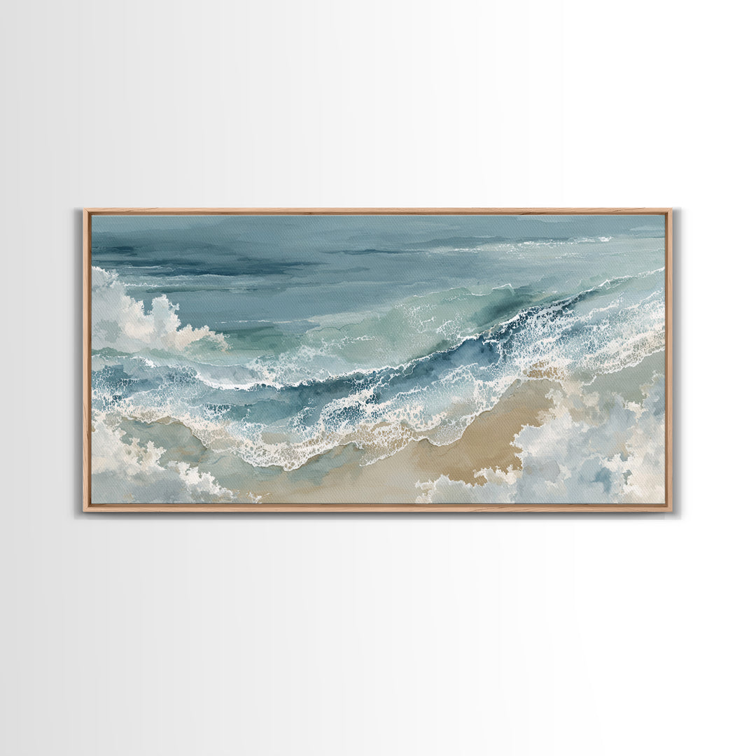 Panoramic Coastal Shoreline from an Aerial View Canvas Print, Above Sofa Art, Mid Century Modern, Living Room Decor, Statement, ASA-2x1-23