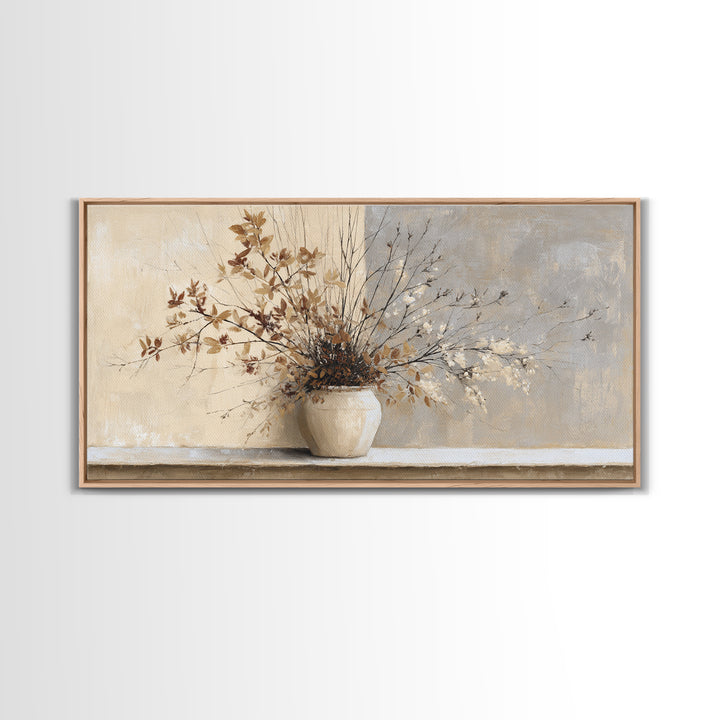 Large Neutral Still Life Framed Canvas Print, Above Sofa Art, Fine Art Print, Living Room Decor, Watercolor Art, Statement, ASA-2x1-34