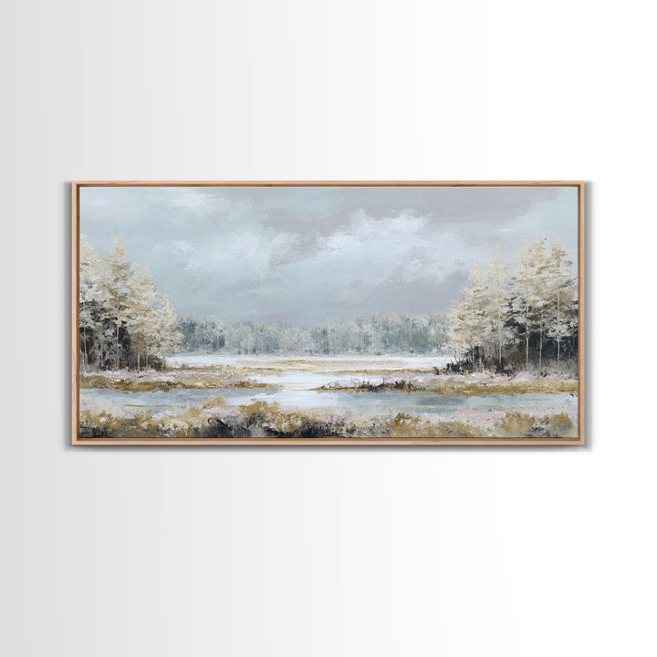 Modern Scandinavian Forest Framed Canvas Print, Above Sofa Art, Art Print, Living Room Decor, Statement, Textured Wall Art, ASA-2x1-35