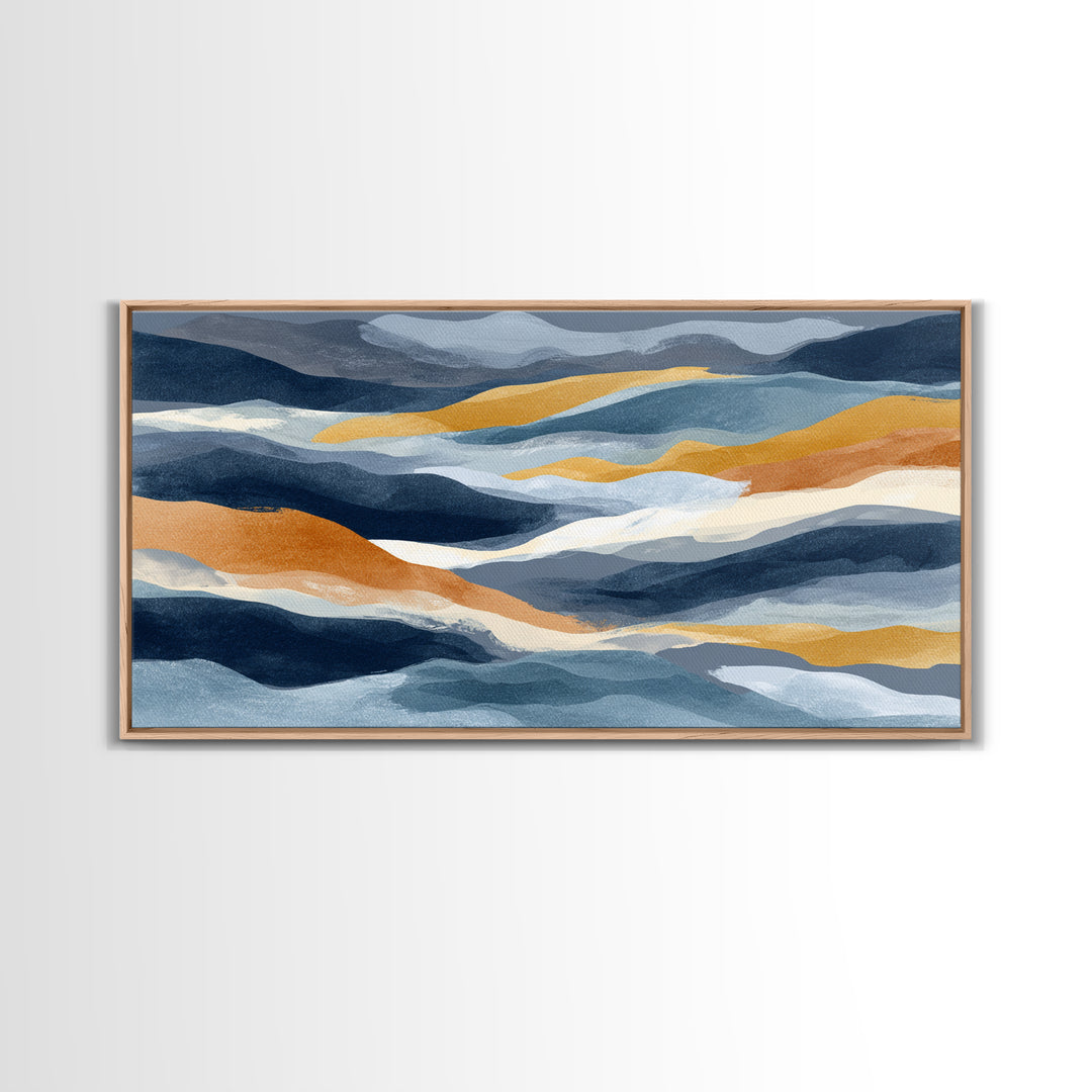 Bold Navy and Ivory Abstract Brushwork Canvas Print, Above Sofa Art, Botanical Wall Art, Living Room Decor, Statement, ASA-2x1-38
