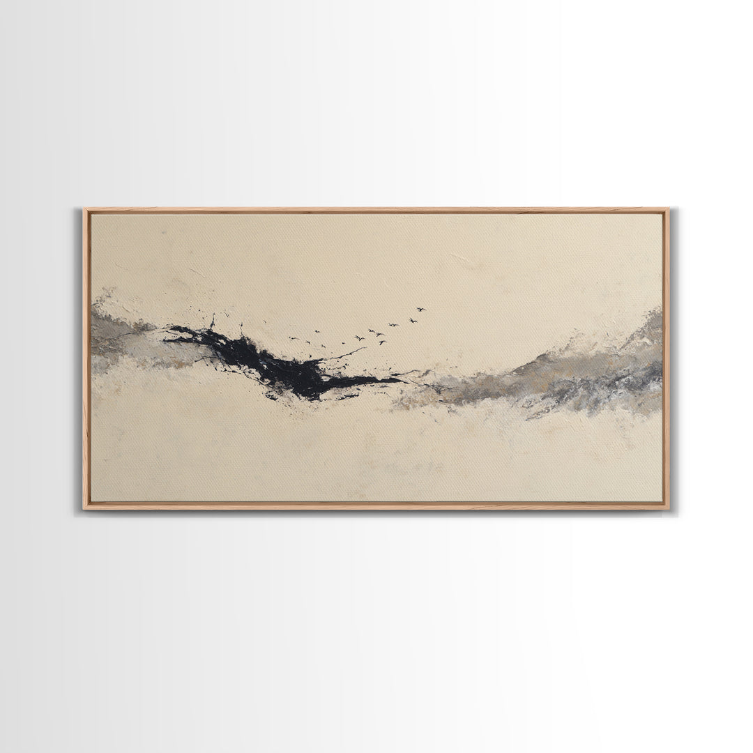 Minimal Black Ink Composition Canvas Print, Above Sofa Art, Boho Decor, Living Room Decor, Fine Art, Statement, Large Wall Art, ASA-2x1-4