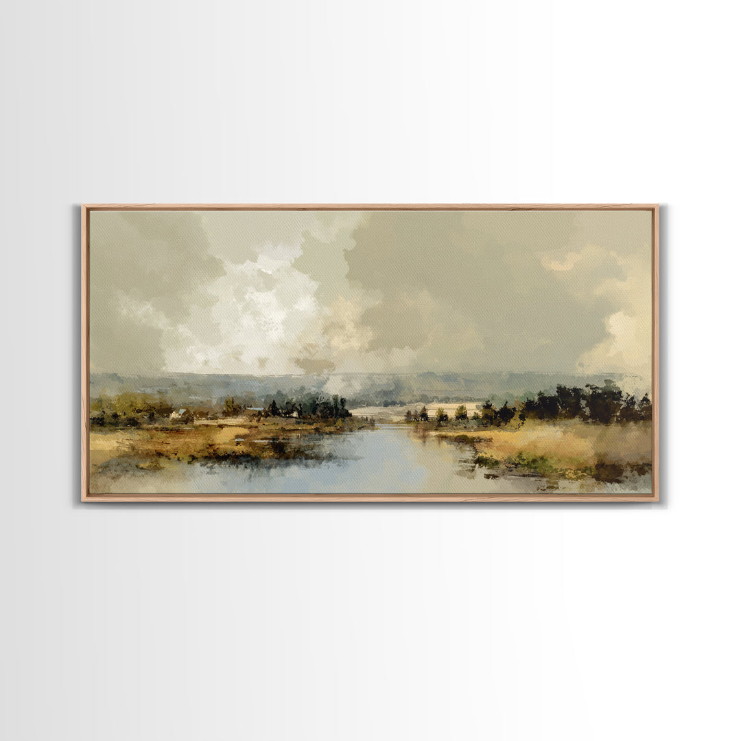 Wide Olive and Beige Meadow Panorama Canvas Print, Above Sofa Art, Art Print, Living Room Decor, Fine Art, Statement, ASA-2x1-54