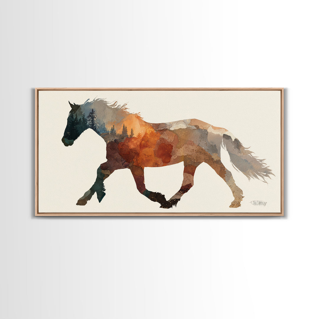 Statement Horse Silhouette Canvas Print, Above Sofa Art, Textured Painting, Living Room Decor, Statement, Abstract Wall Art, ASA-2x1-57