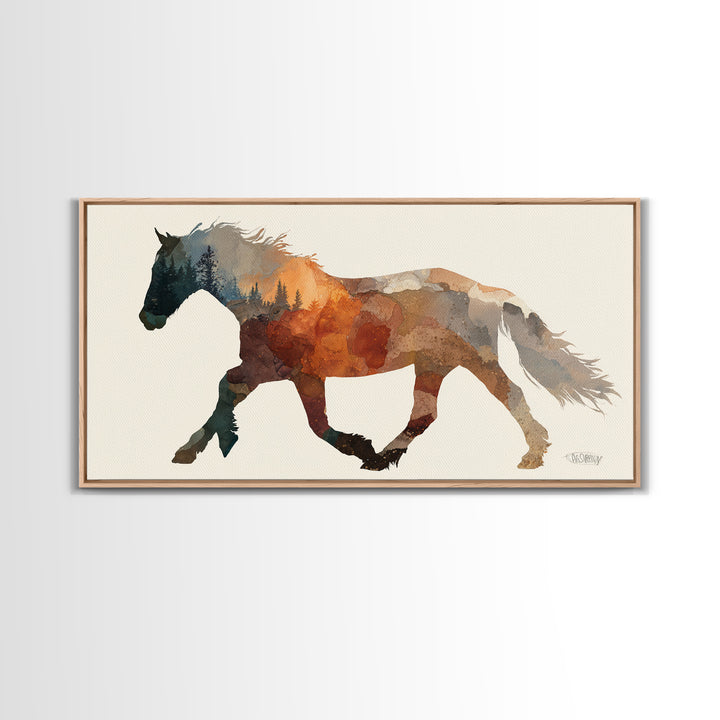 Statement Horse Silhouette Canvas Print, Above Sofa Art, Textured Painting, Living Room Decor, Statement, Abstract Wall Art, ASA-2x1-57