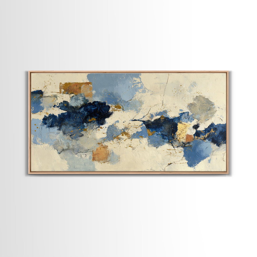 Bold Navy and Ivory Abstract Brushwork Canvas Print, Above Sofa Art, Statement Artwork, Living Room Decor, Abstract Art, ASA-2x1-62