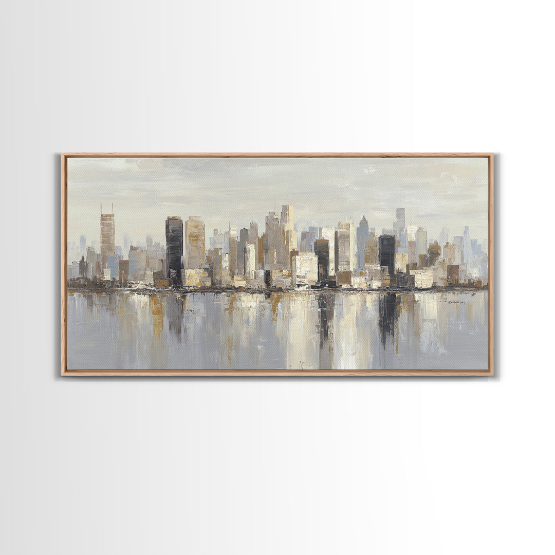 Quiet City Skyline Reduced to Elegant Shapes Canvas Print, Above Sofa Art, Boho Decor, Living Room Decor, Abstract Art, ASA-2x1-66