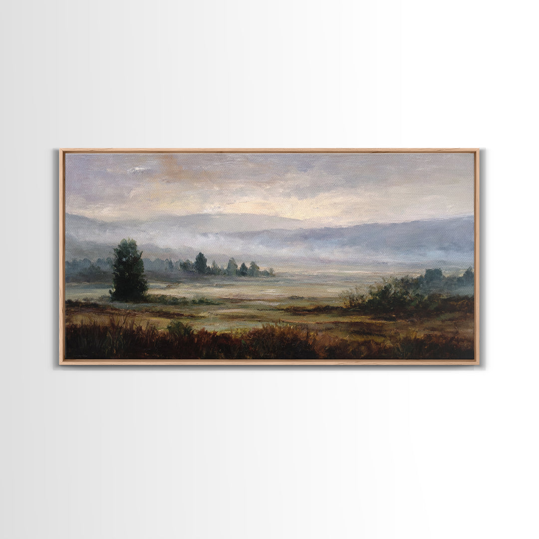 Gallery Style Landscape with Expansive Negative Space Canvas Print, Above Sofa Art, Textured Wall Art, Living Room Decor, ASA-2x1-68