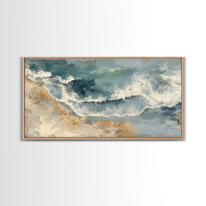 Panoramic Coastal Shoreline from an Aerial View Canvas Print, Above Sofa Art, 3 Piece Wall Art, Living Room Decor, Statement, ASA-2x1-71