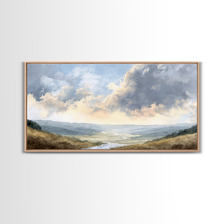 Dramatic Cloudscape over a Distant Valley Canvas Print, Above Sofa Art, Wall Art, Living Room Decor, Fine Art, Statement, ASA-2x1-73