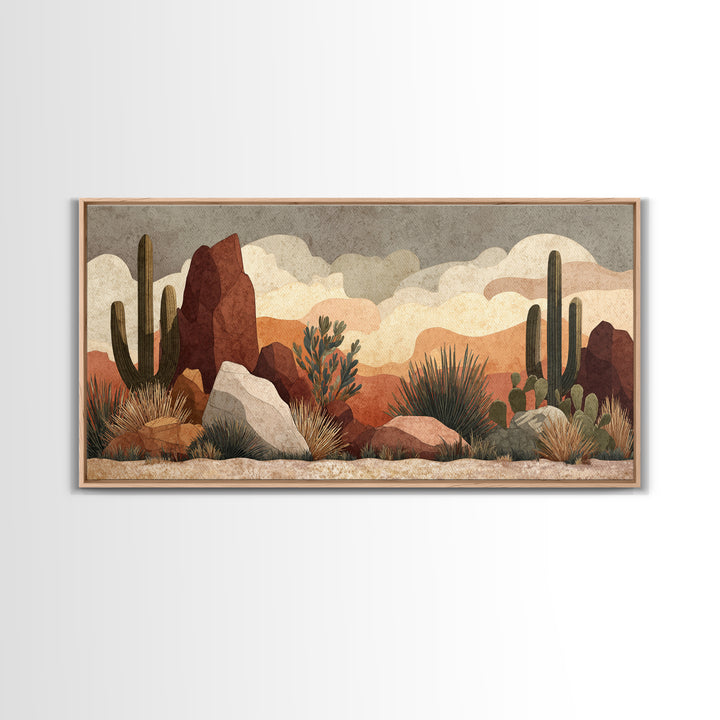 Desert Mesa Panorama Framed Canvas Print, Above Sofa Art, Boho Wall Art, Living Room Decor, Statement, Japandi Wall Art, ASA-2x1-88