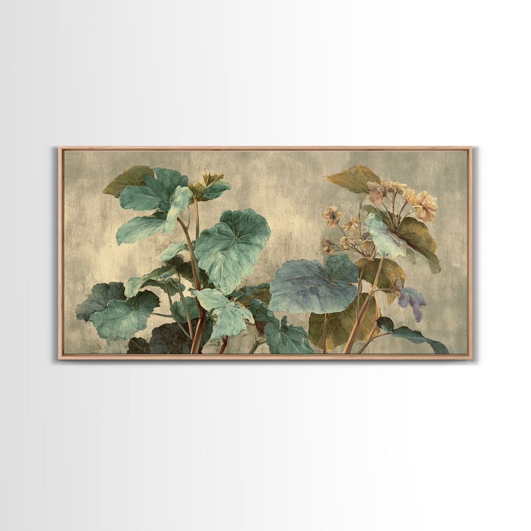 Large Botanical Leaves Canvas Print, Above Sofa Art, Living Room Decor, Oil Painting, Statement 189, Set of Wall Art, ASA-2x1-89