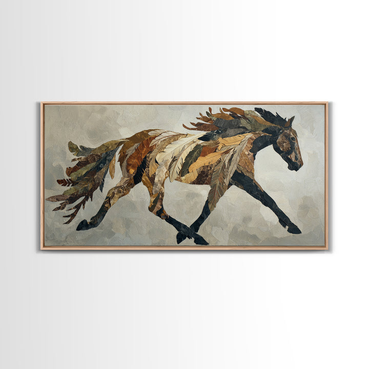 Statement Horse Silhouette Framed Canvas Print, Above Sofa Art, Statement Artwork, Living Room Decor, Fine Art, Statement, ASA-2x1-9