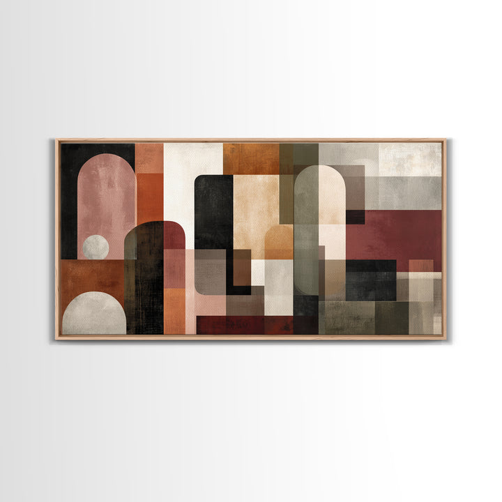 Bold Mid Century Geometric Forms Framed Canvas Print, Above Sofa Art, Bedroom Wall Art, Living Room Decor, Fine Art, Statement, ASA-2x1-96