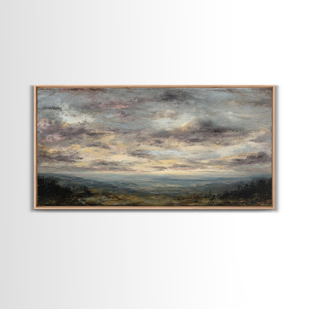 Dramatic Cloudscape over a Distant Valley Framed Canvas Print, Above Sofa Art, Canvas Wall Art, Living Room Decor, Statement, ASA-2x1-97