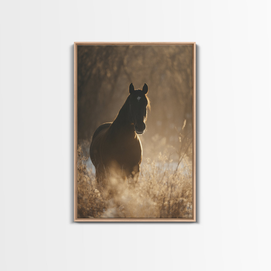 Statement Horse Silhouette Framed Canvas Print, Above Sofa Art, Boho Decor, Living Room Decor, Oil Painting, Statement, ASA-2x3-21