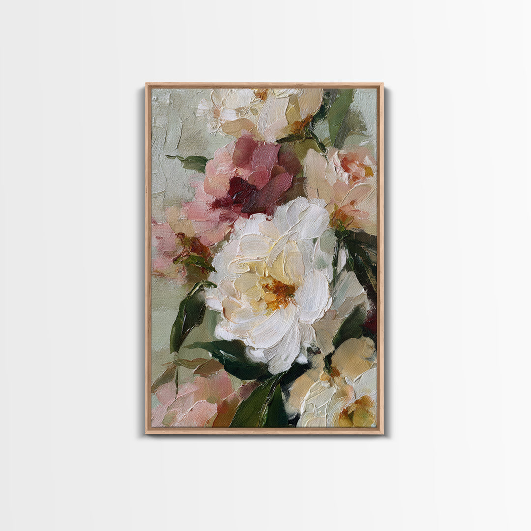 Large Expressive Floral Bouquet Framed Canvas Print, Above Sofa Art, Art Print, Living Room Decor, Fine Art, Statement, ASA-2x3-38