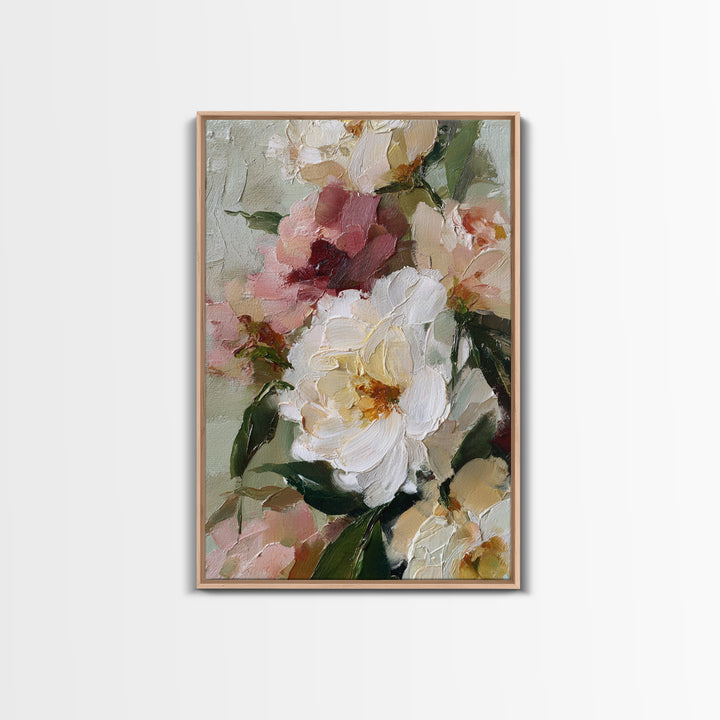 Large Expressive Floral Bouquet Framed Canvas Print, Above Sofa Art, Art Print, Living Room Decor, Fine Art, Statement, ASA-2x3-38