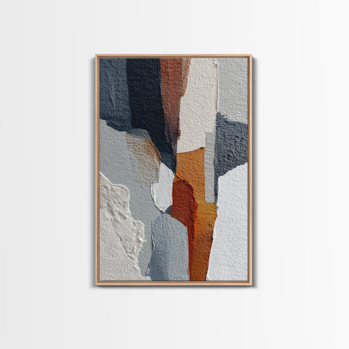 Luxury Monochrome Stone Composition Framed Canvas Print, Above Sofa Art, Minimalist Wall Art, Living Room Decor, Oil Painting, ASA-2x3-51
