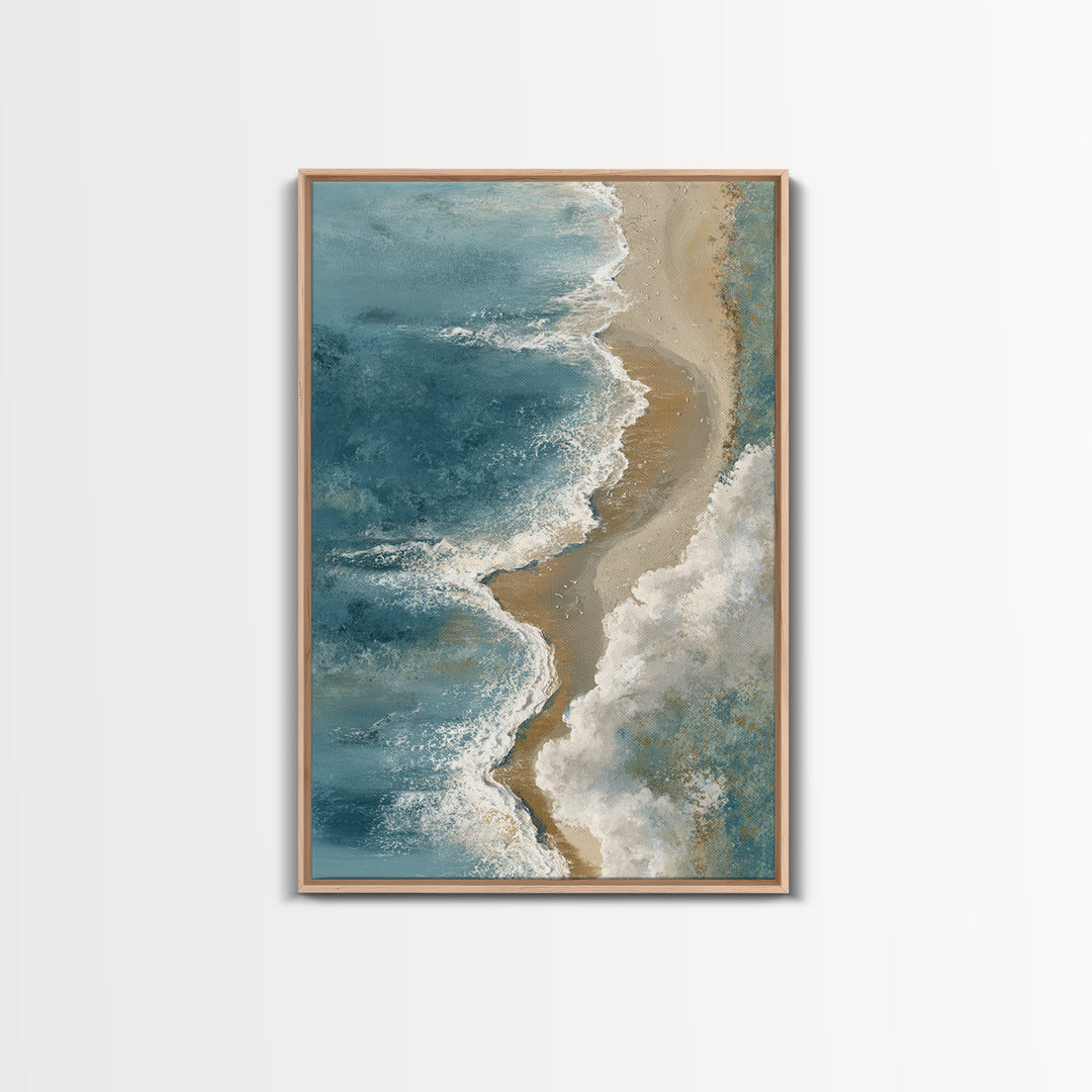 Panoramic Coastal Shoreline from an Aerial View Framed Canvas Print, Above Sofa Art, Boho Decor, Living Room Decor, Statement, ASA-2x3-59