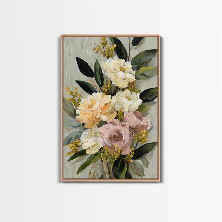 Large Expressive Floral Bouquet Canvas Print, Above Sofa Art, Wall Art, Living Room Decor, Statement, Horizontal Wall Art, ASA-2x3-62