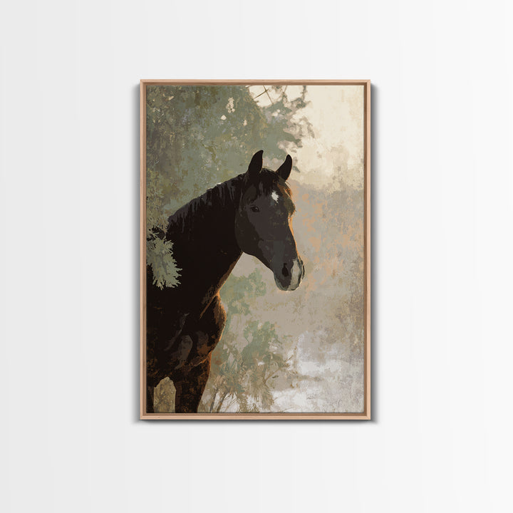 Statement Horse Silhouette Framed Canvas Print, Above Sofa Art, Mid Century Modern, Living Room Decor, Fine Art, Statement, ASA-2x3-69