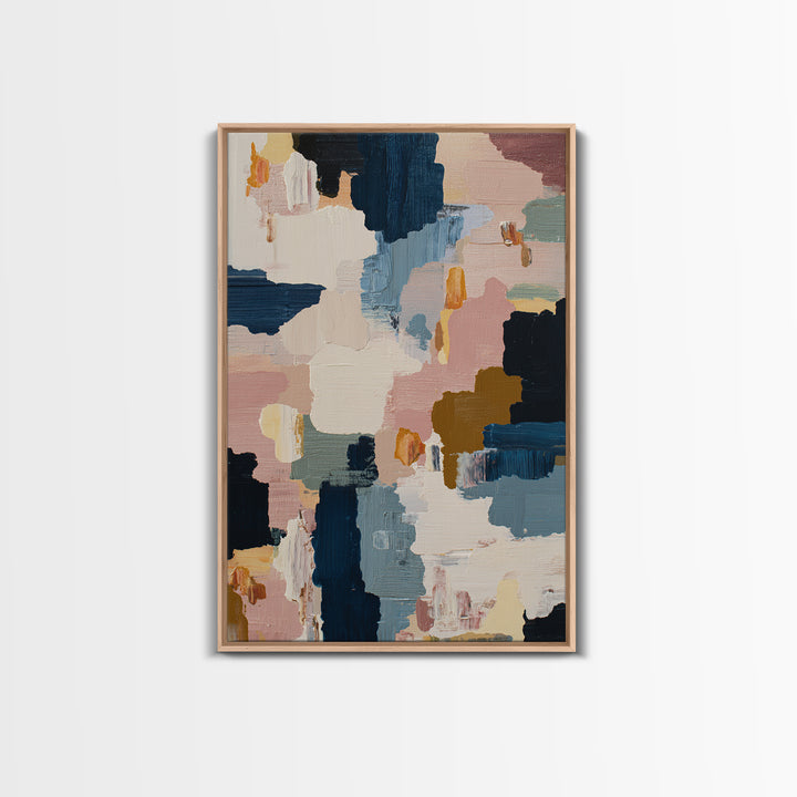 Bold Navy and Ivory Abstract Brushwork Framed Canvas Print, Above Sofa Art, Living Room Decor, Abstract Art, Statement, ASA-2x3-74