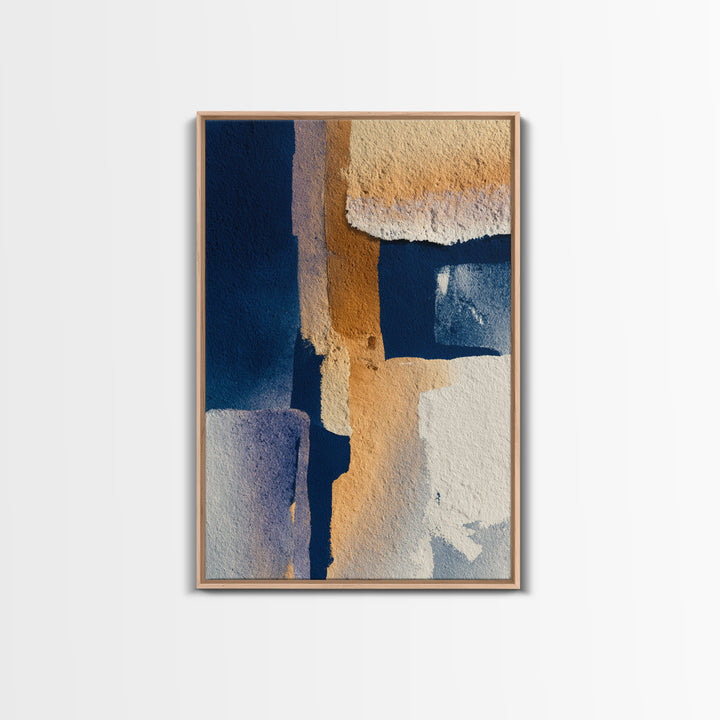 Bold Navy and Ivory Abstract Brushwork Framed Canvas Print, Above Sofa Art, Living Room Decor, Abstract Art, Statement, ASA-2x3-98