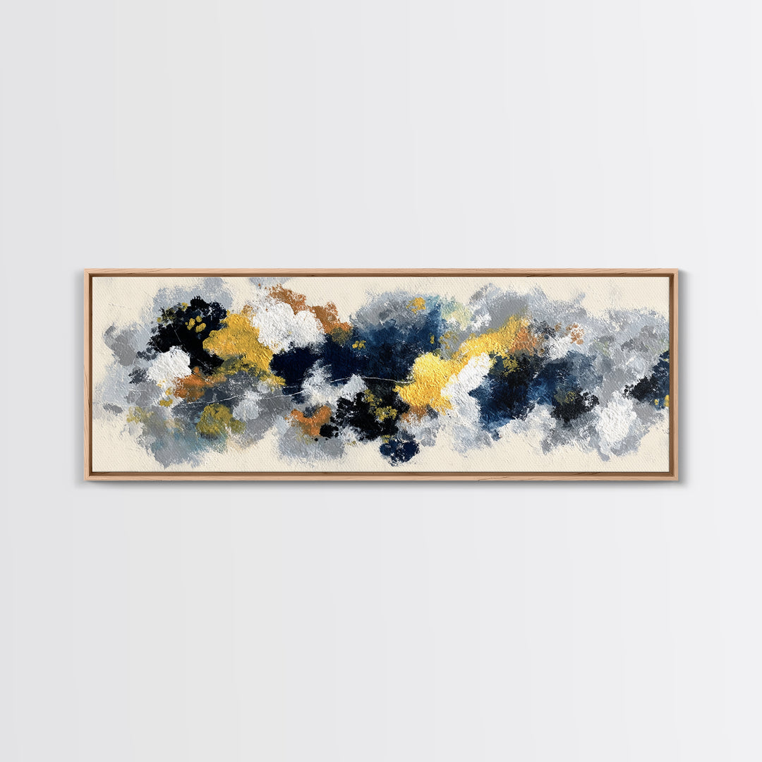 Bold Navy and Ivory Abstract Brushwork Canvas Print, Above Sofa Art, Textured Painting, Living Room Decor, Statement, ASA-3x1-10