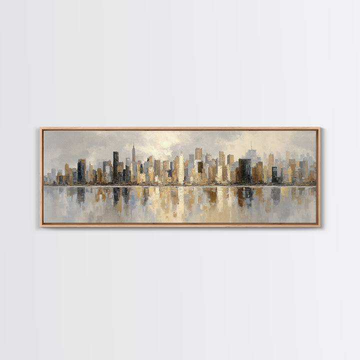 Quiet City Skyline Reduced to Elegant Shapes Canvas Print, Above Sofa Art, Floral Wall Art, Living Room Decor, Abstract Art, ASA-3x1-14