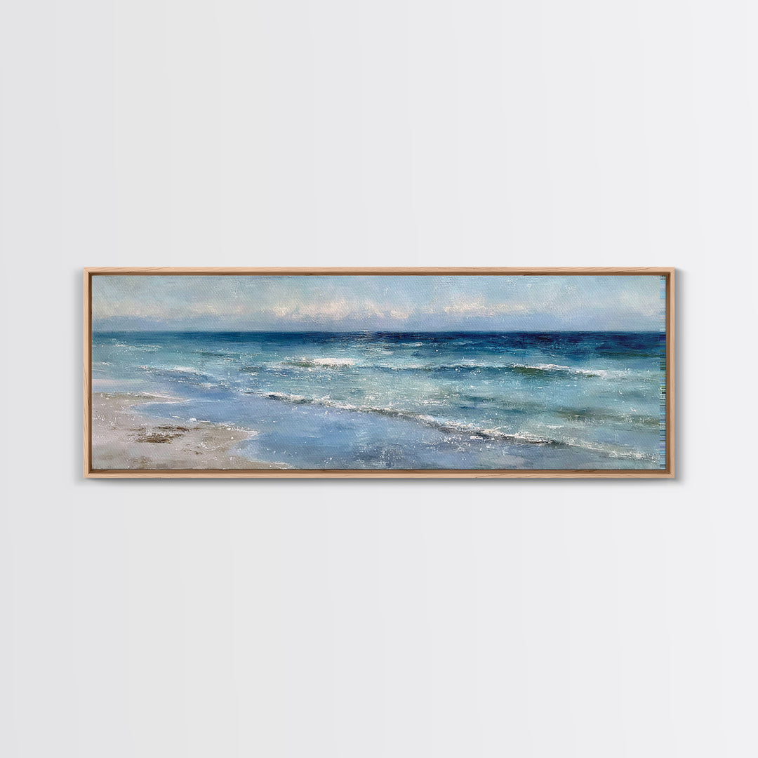 Moody Seascape at Twilight Framed Canvas Print, Above Sofa Art, Modern Art, Living Room Decor, Oil Painting, Statement, ASA-3x1-28