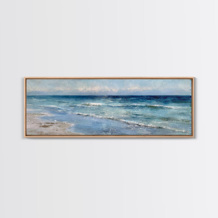 Moody Seascape at Twilight Framed Canvas Print, Above Sofa Art, Modern Art, Living Room Decor, Oil Painting, Statement, ASA-3x1-28