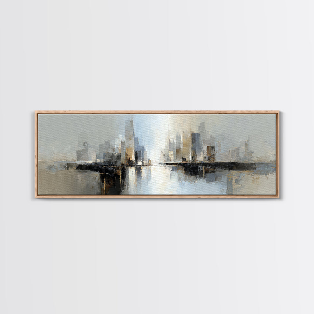 Quiet City Skyline Reduced to Elegant Shapes Canvas Print, Above Sofa Art, Mid Century Modern, Living Room Decor, Statement, ASA-3x1-38