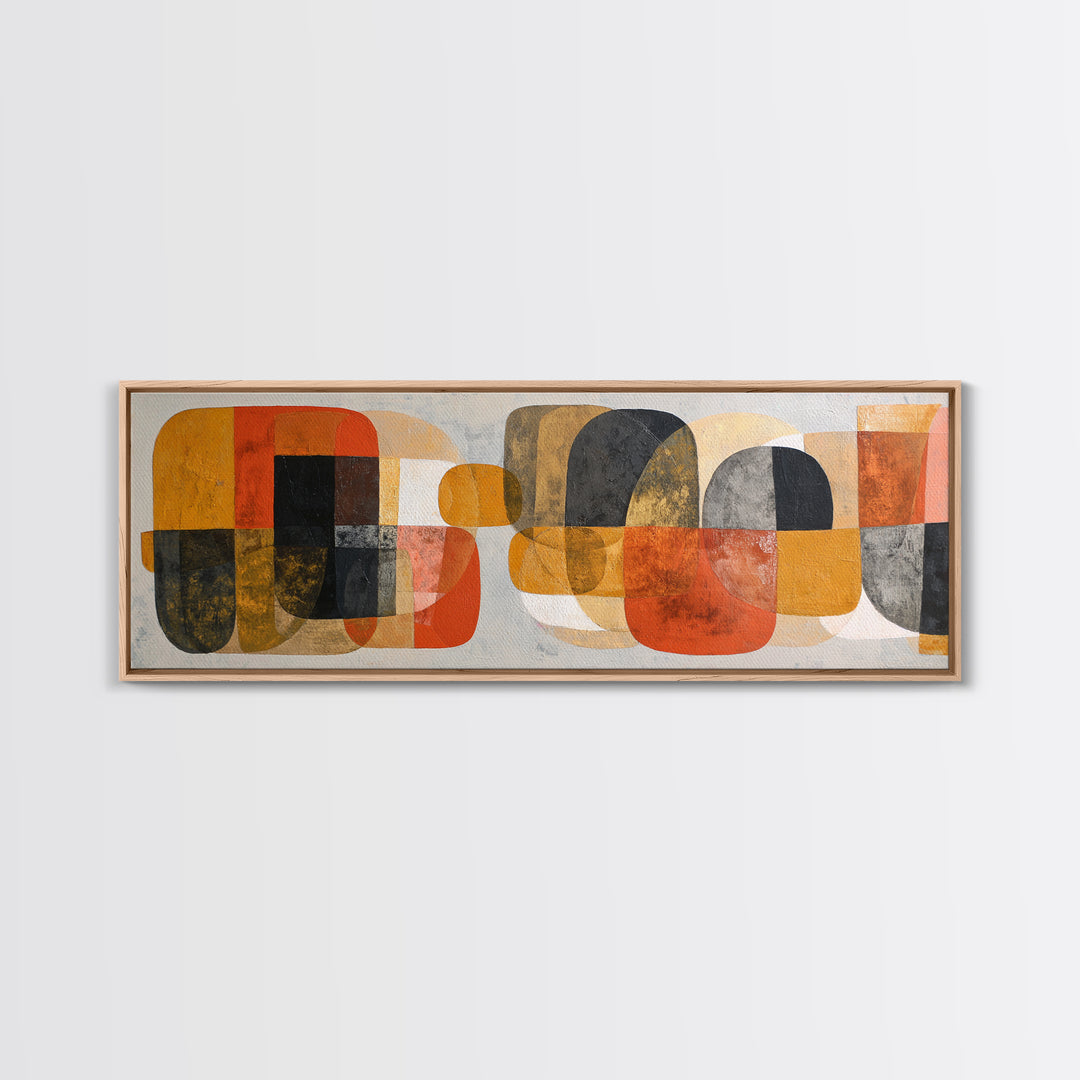 Bold Mid Century Geometric Forms Framed Canvas Print, Above Sofa Art, Gallery Decor, Living Room Decor, Abstract Art, Statement, ASA-3x1-44