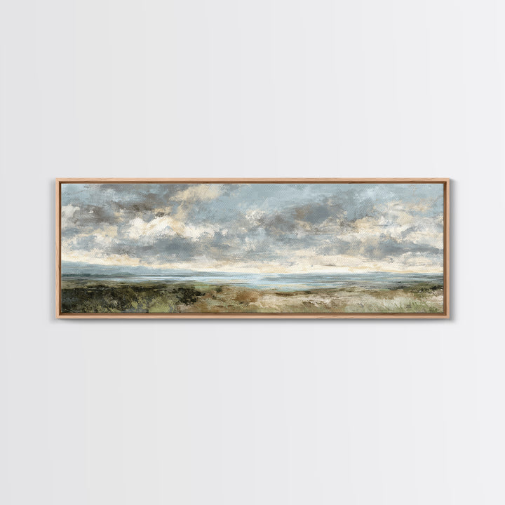 Dramatic Cloudscape over a Distant Valley Canvas Print, Above Sofa Art, Boho Wall Art, Living Room Decor, Watercolor Art, ASA-3x1-45